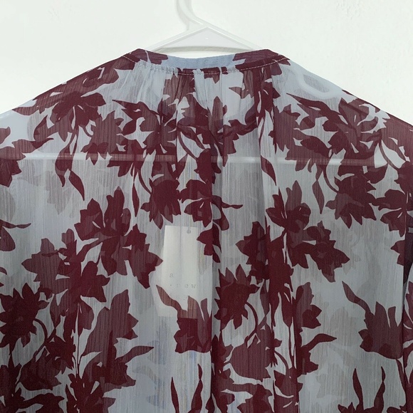 A New Day Blue Burgundy Leaf Print Popover Blouse - Picture 7 of 8